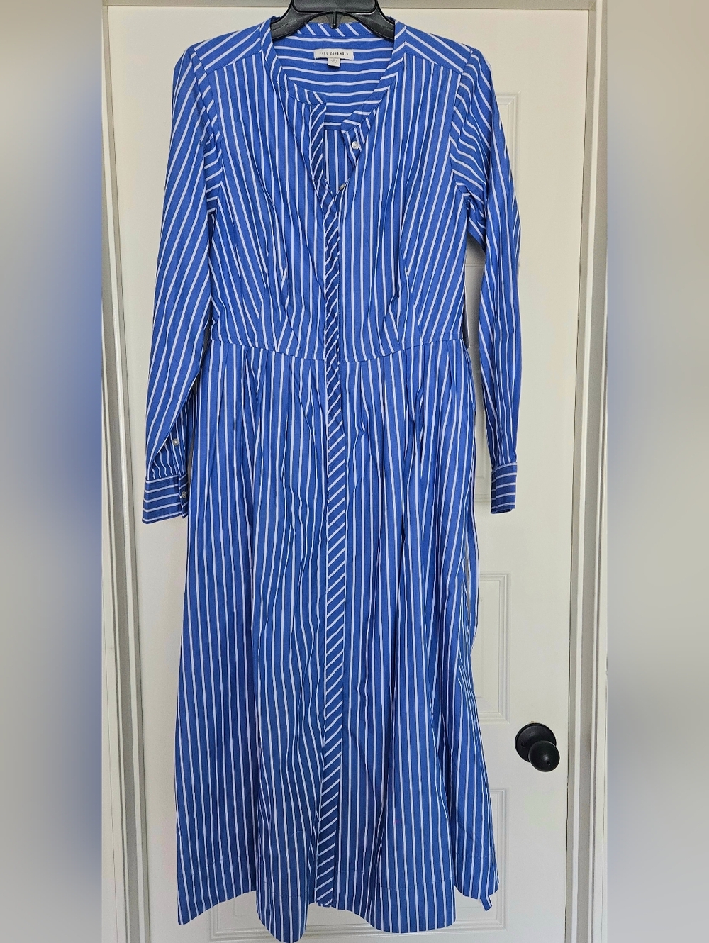 Blue Striped Maxi Shirt Dress by Fawn & Forest